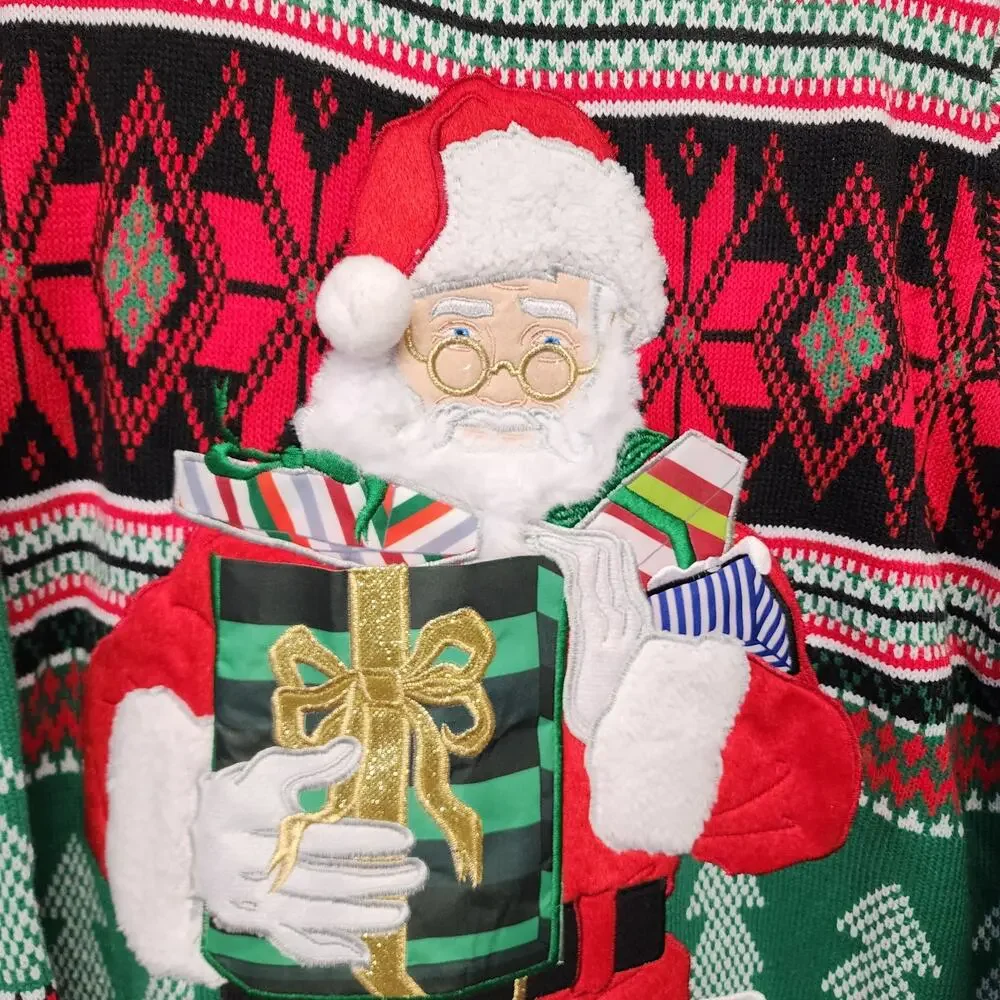 Ugly Christmas Sweater Mens XL Santa Drink Pocket Argyle Chimney Holiday Time